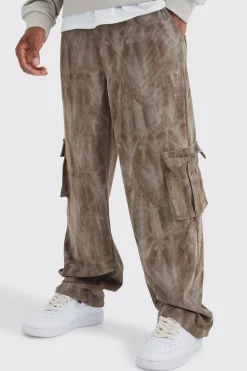 Fixed Waist Relaxed Tie Dye Cargo Corduroy Trouser | BoohooMAN UK