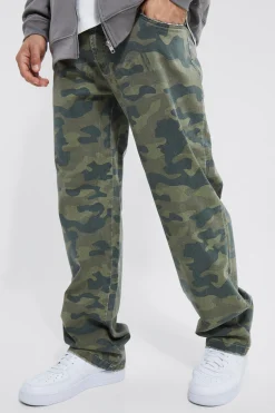 Fixed Waist Relaxed Washed Camo Trouser | BoohooMAN UK