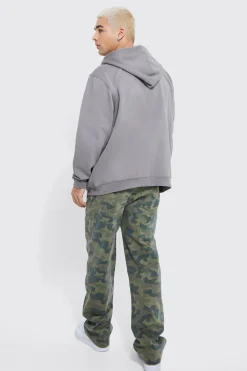 Fixed Waist Relaxed Washed Camo Trouser | BoohooMAN UK