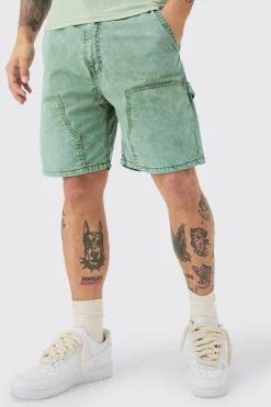 Fixed Waist Relaxed Washed Carpenter Short | BoohooMAN UK