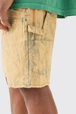 Fixed Waist Relaxed Washed Carpenter Short | BoohooMAN UK
