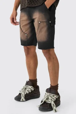 Fixed Waist Relaxed Washed Carpenter Short | BoohooMAN UK