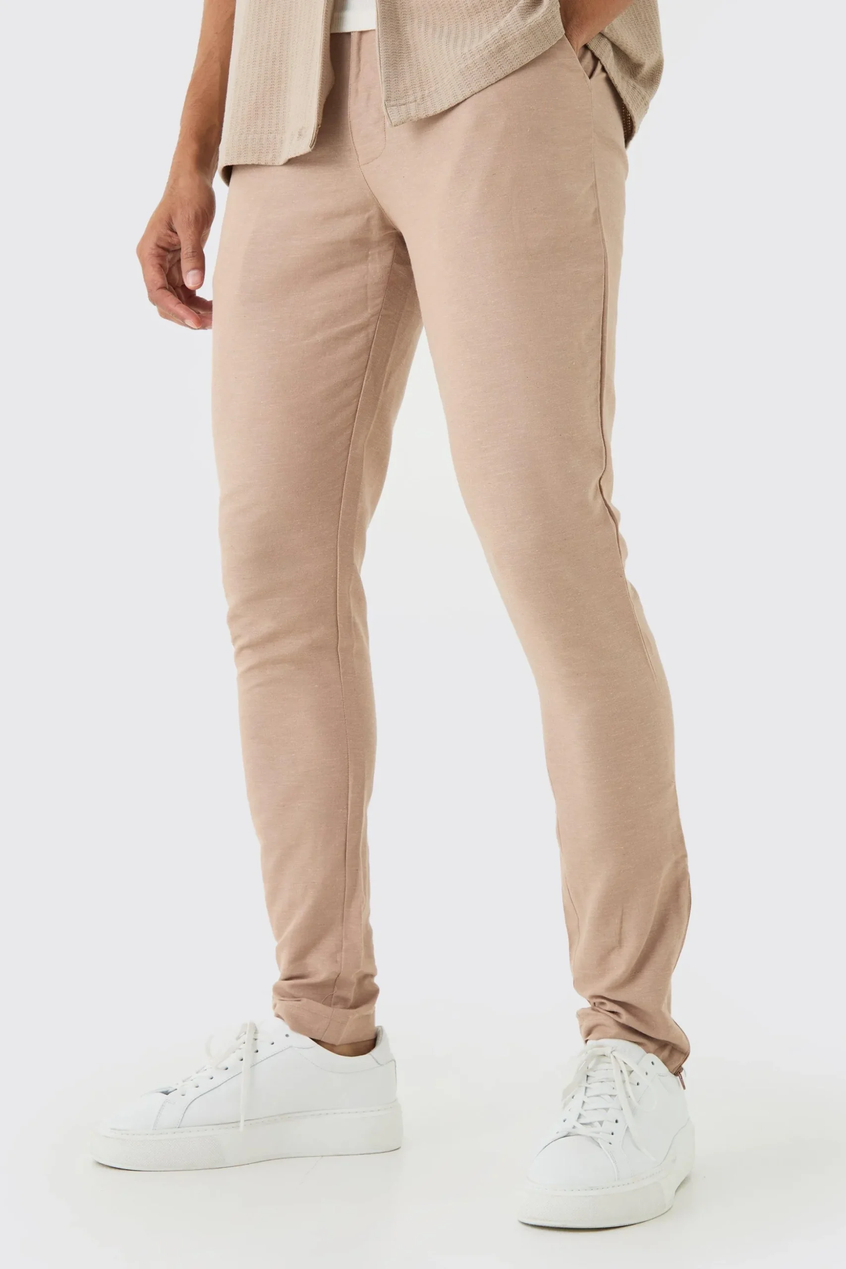Fixed Waist Skinny Linen Trouser | BoohooMAN UK