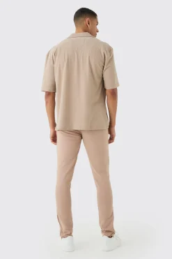 Fixed Waist Skinny Linen Trouser | BoohooMAN UK