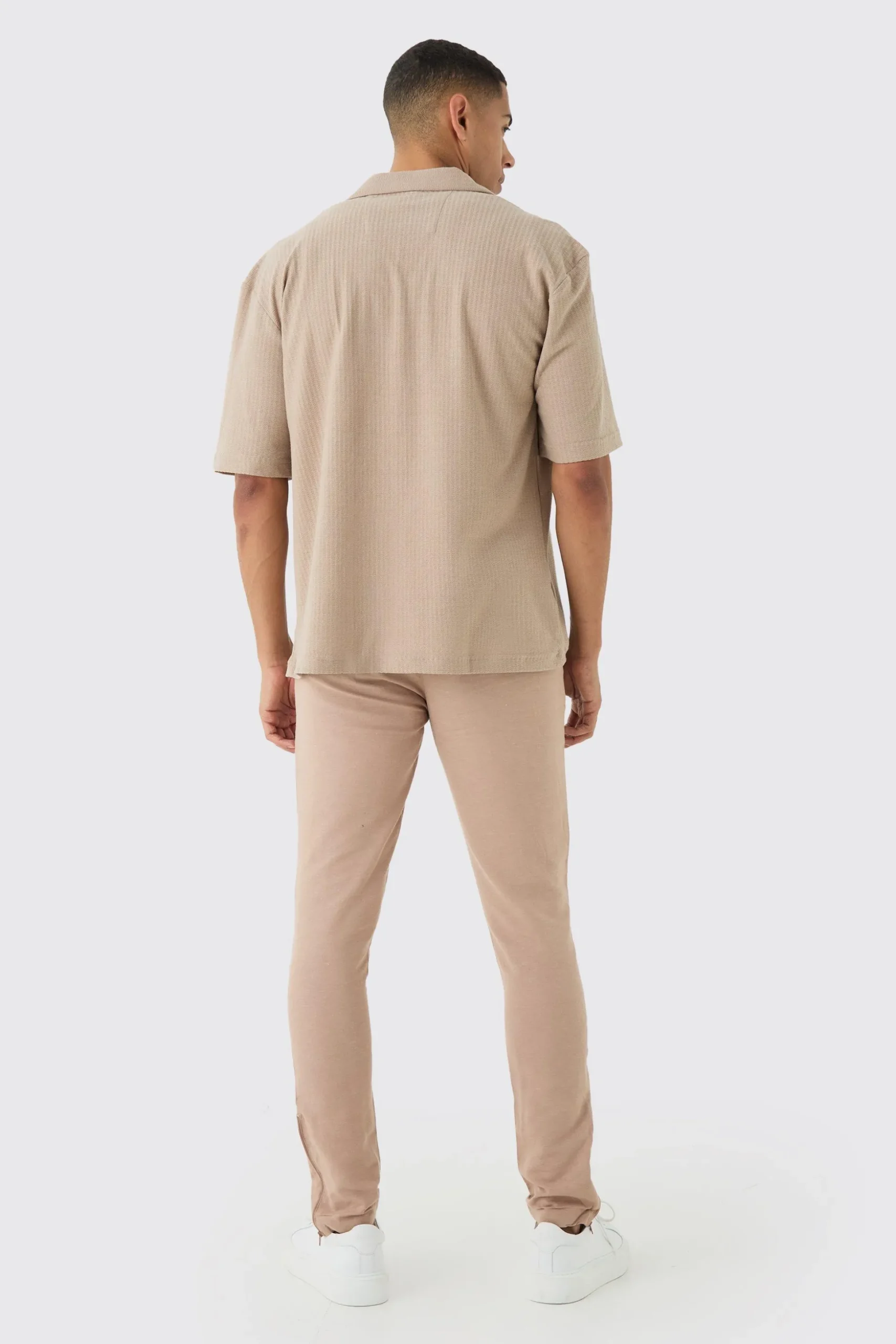 Fixed Waist Skinny Linen Trouser | BoohooMAN UK