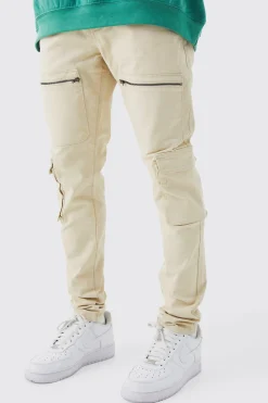 Fixed Waist Skinny Multi Zip Cargo Trouser | BoohooMAN UK