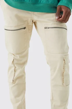 Fixed Waist Skinny Multi Zip Cargo Trouser | BoohooMAN UK