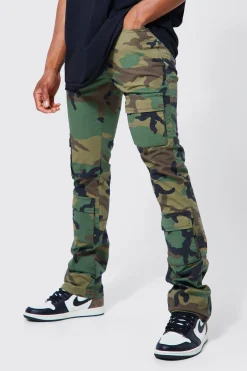 Fixed Waist Skinny Stacked Camo Cargo Trouser | BoohooMAN UK