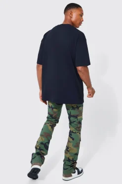 Fixed Waist Skinny Stacked Camo Cargo Trouser | BoohooMAN UK