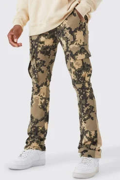 Fixed Waist Skinny Stacked Flare Pixel Cargo Trouser | BoohooMAN UK