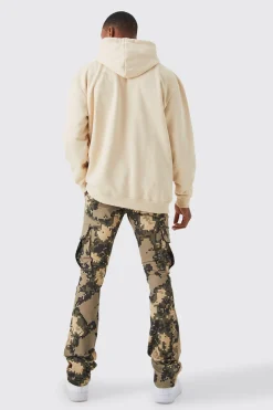 Fixed Waist Skinny Stacked Flare Pixel Cargo Trouser | BoohooMAN UK