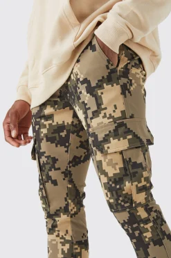 Fixed Waist Skinny Stacked Flare Pixel Cargo Trouser | BoohooMAN UK