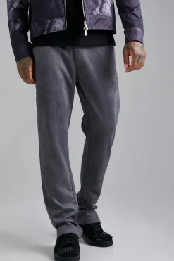 Fixed Waist Slim Faux Suede Split Hem Trouser | BoohooMAN UK