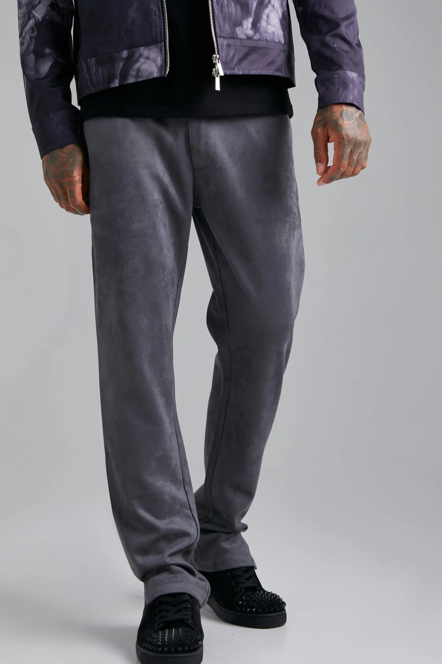 Fixed Waist Slim Faux Suede Split Hem Trouser | BoohooMAN UK