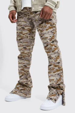Fixed Waist Slim Flare Cargo Camo Trouser | BoohooMAN UK