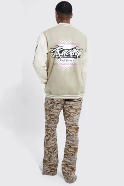 Fixed Waist Slim Flare Cargo Camo Trouser | BoohooMAN UK