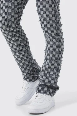 Fixed Waist Slim Flare Checked Tapestry Gusset Trouser | BoohooMAN UK