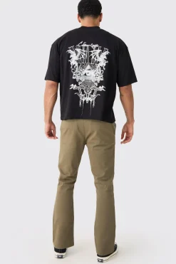 Fixed Waist Slim Flare Chino Trouser | BoohooMAN UK