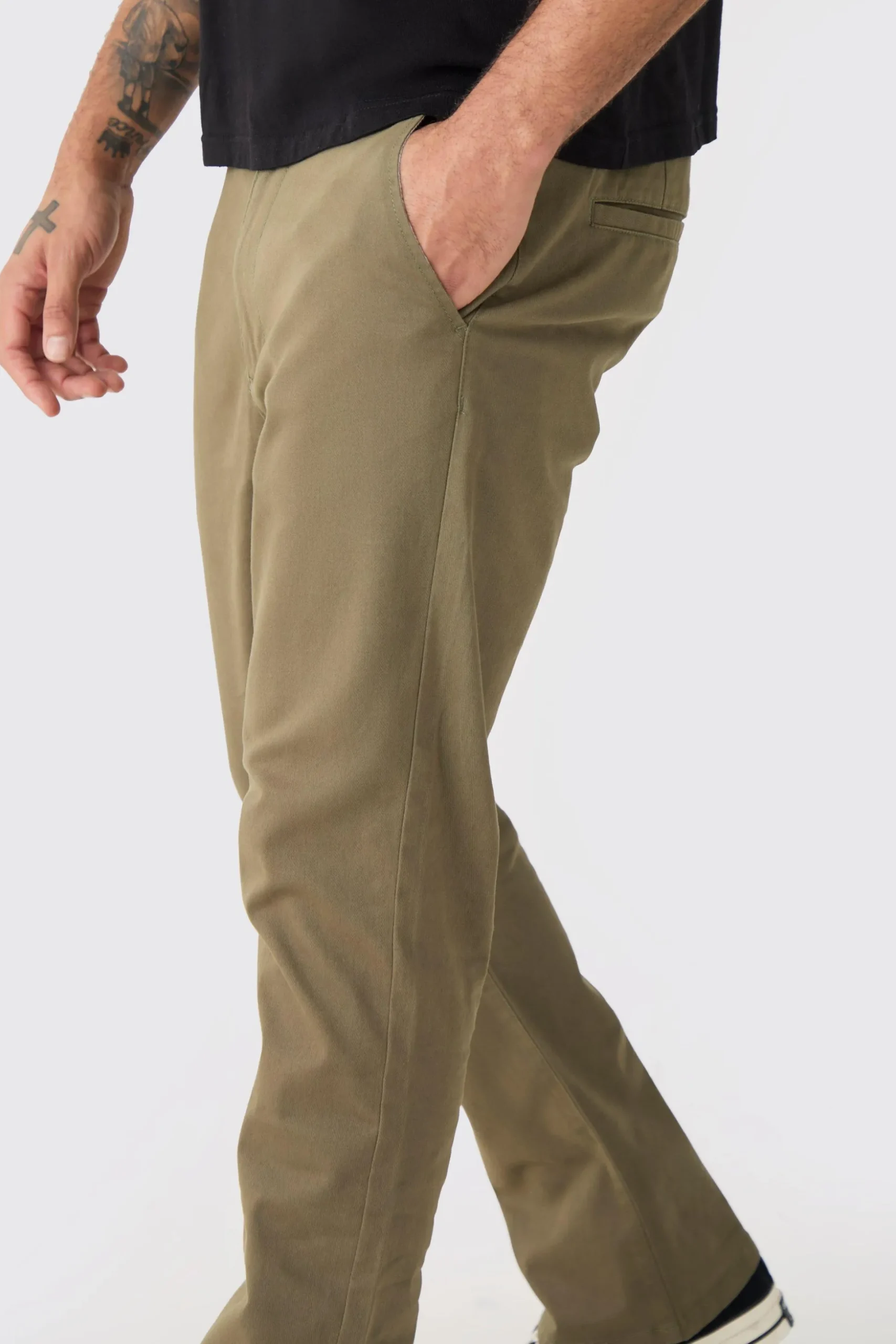 Fixed Waist Slim Flare Chino Trouser | BoohooMAN UK