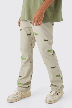 Fixed Waist Slim Flare Embroidered Trouser | BoohooMAN UK