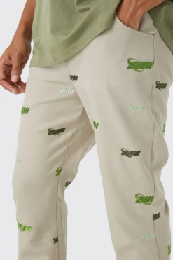 Fixed Waist Slim Flare Embroidered Trouser | BoohooMAN UK