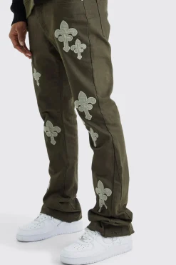 Fixed Waist Slim Flare Gusset Applique Trouser | BoohooMAN UK