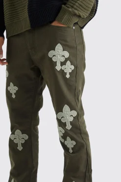 Fixed Waist Slim Flare Gusset Applique Trouser | BoohooMAN UK