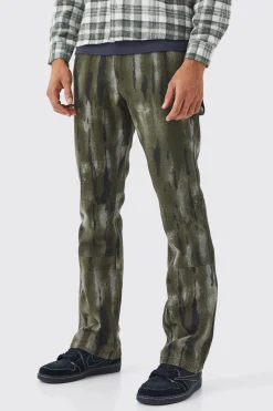 Fixed Waist Slim Flare Gusset Washed Trouser | BoohooMAN UK