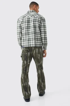 Fixed Waist Slim Flare Gusset Washed Trouser | BoohooMAN UK