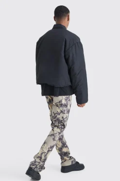 Fixed Waist Slim Flare Gusset Pixel Camo Cargo Trouser | BoohooMAN UK
