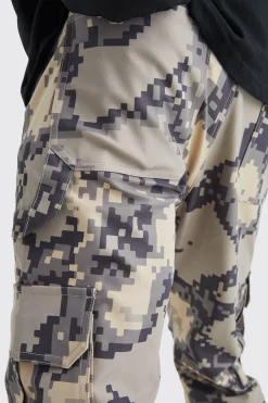 Fixed Waist Slim Flare Gusset Pixel Camo Cargo Trouser | BoohooMAN UK