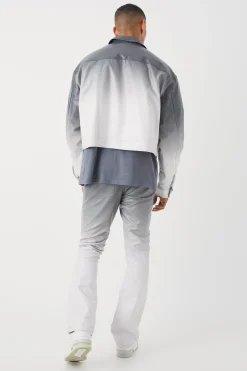 Fixed Waist Slim Flare Ombre Pu Trousers | BoohooMAN UK