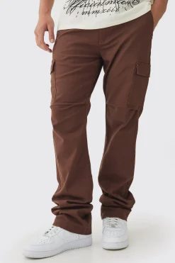 Fixed Waist Slim Flare Stacked Twill Cargo Trousers | BoohooMAN UK
