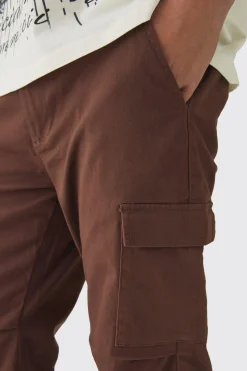 Fixed Waist Slim Flare Stacked Twill Cargo Trousers | BoohooMAN UK