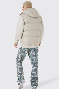 Fixed Waist Slim Flare Washed Camo Gusset Trouser | BoohooMAN UK