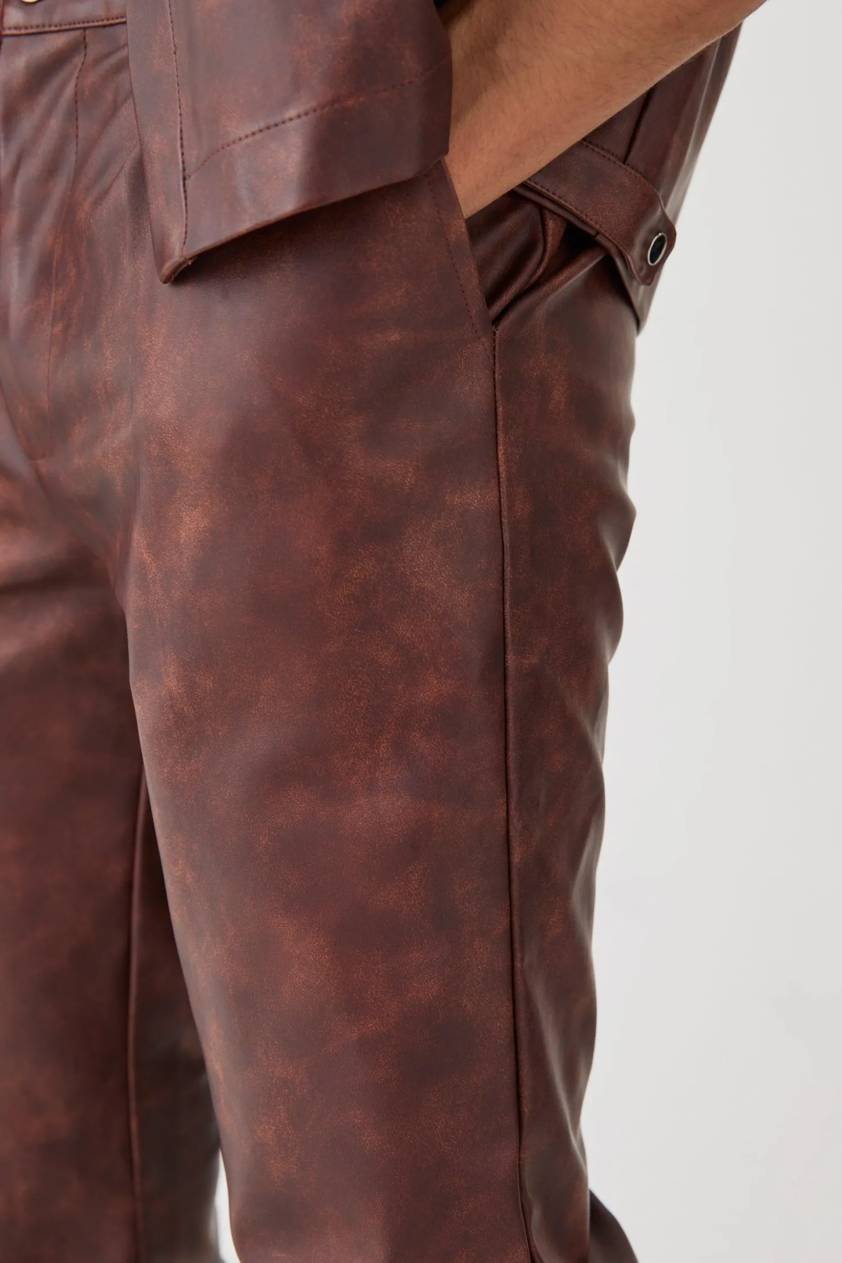Fixed Waist Slim Ombre Pu Trouser | BoohooMAN UK