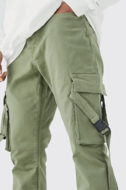 Fixed Waist Slim Stacked Flare Strap Cargo Trouser | BoohooMAN UK