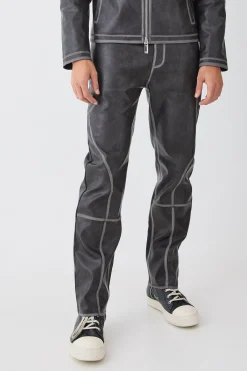 Fixed Waist Straight Leg Washed Pu Trousers | BoohooMAN UK
