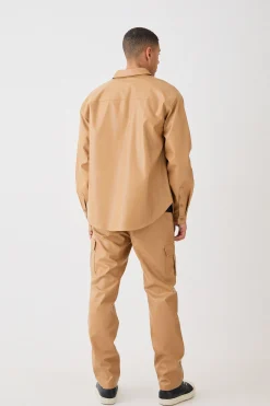 Fixed Waist Straight Leg Pu Utility Trouser | BoohooMAN UK