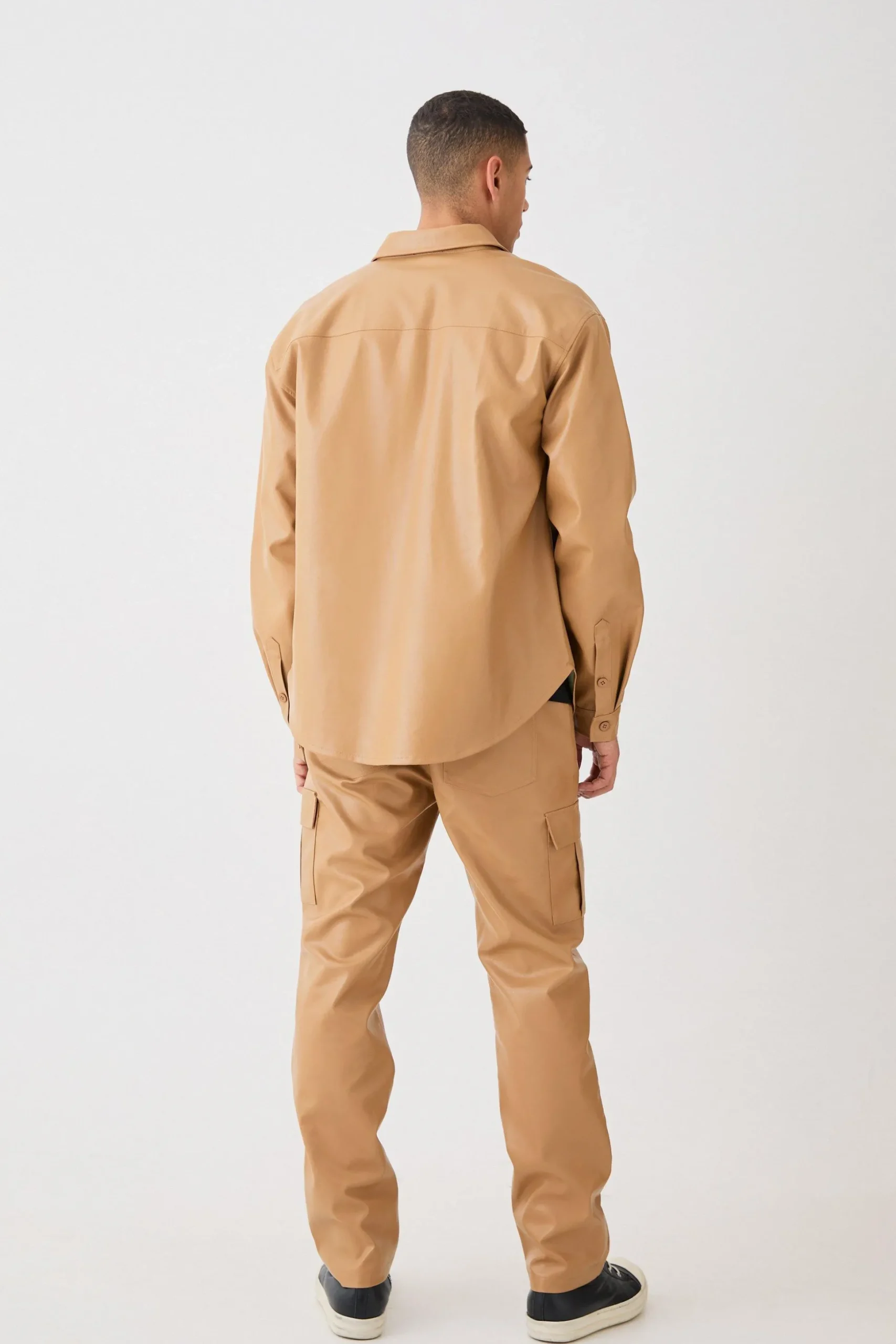 Fixed Waist Straight Leg Pu Utility Trouser | BoohooMAN UK