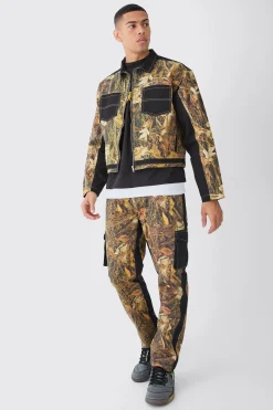 Fixed Waist Straight Leg Twill Camo Trouser | BoohooMAN UK