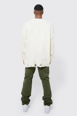 Fixed Waist Straight Stacked Camo Rip Cargo Trousers | BoohooMAN UK