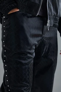 Fixed Waist Straight Weave Pu Trousers | BoohooMAN UK
