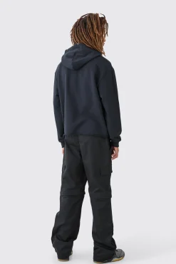 Fixed Waist Twill Popper Hem Zip Off Relaxed Cargo Trousers | BoohooMAN UK