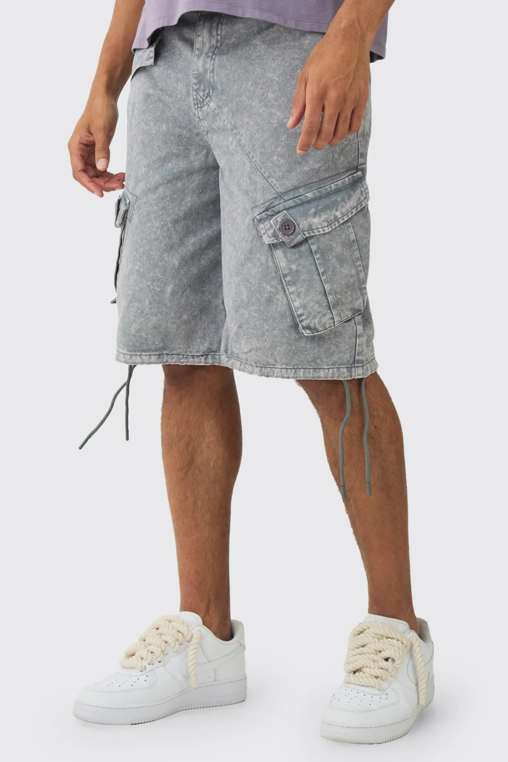 Fixed Waist Washed Cargo Jort | BoohooMAN UK