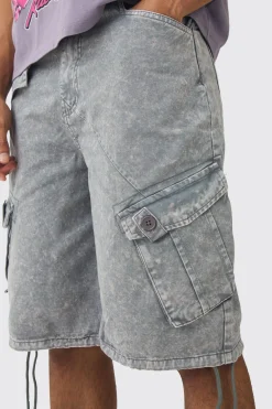 Fixed Waist Washed Cargo Jort | BoohooMAN UK