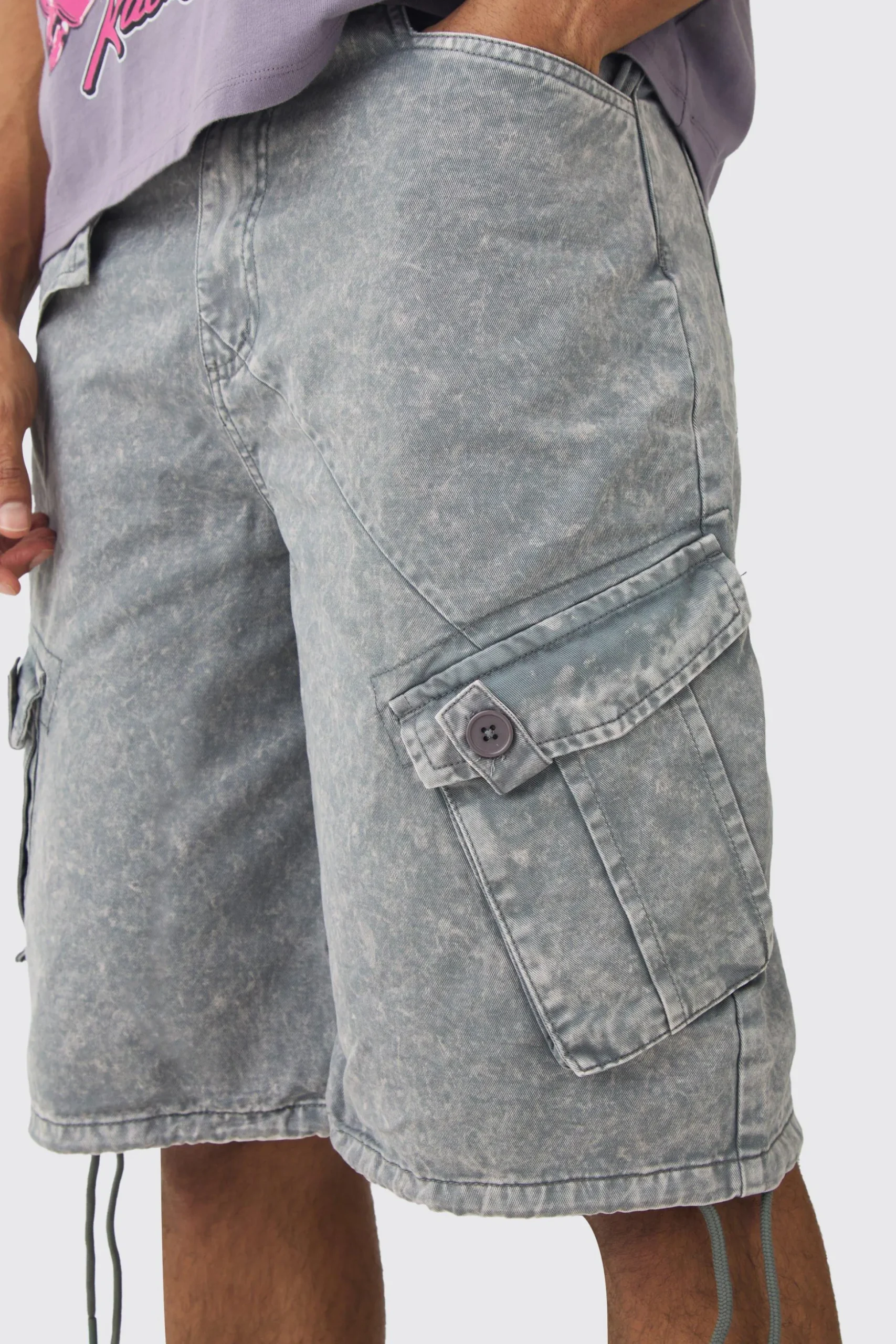Fixed Waist Washed Cargo Jort | BoohooMAN UK