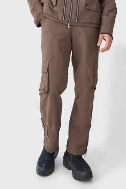 Fixed Waist Washed Nylon Cargo Trousers | BoohooMAN UK