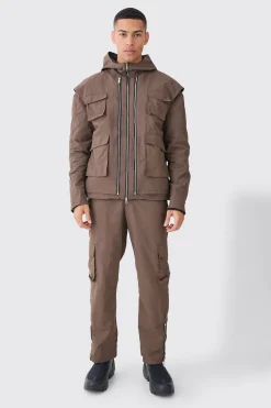 Fixed Waist Washed Nylon Cargo Trousers | BoohooMAN UK