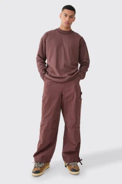 Fixed Waist Washed Parachute Trousers | BoohooMAN UK